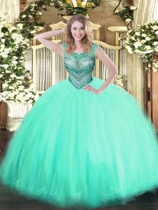 Smart Sleeveless Lace Up Floor Length Beading Quinceanera Gowns