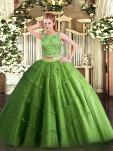 Extravagant Beading and Appliques Quince Ball Gowns Green Lace Up Sleeveless Floor Length