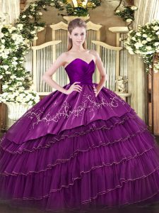 Custom Made Ball Gowns Sweet 16 Quinceanera Dress Eggplant Purple Sweetheart Organza and Taffeta Sleeveless Floor Length Zipper
