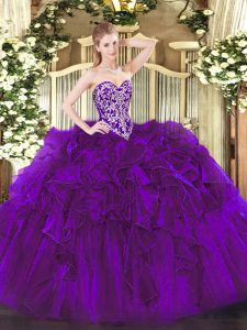Ideal Ball Gowns Sweet 16 Quinceanera Dress Purple Sweetheart Organza Sleeveless Floor Length Lace Up