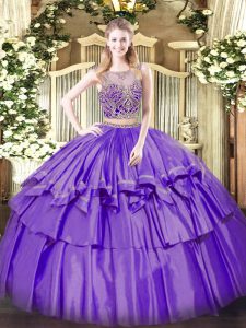 Stunning Floor Length Two Pieces Sleeveless Lavender Vestidos de Quinceanera Lace Up