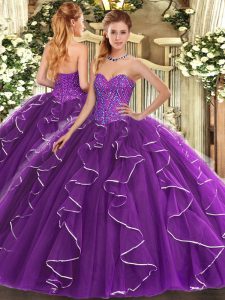 Deluxe Sweetheart Sleeveless Lace Up Sweet 16 Dress Purple Tulle