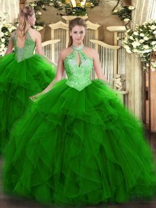 Cheap Floor Length Ball Gowns Sleeveless Green Quinceanera Dresses Lace Up