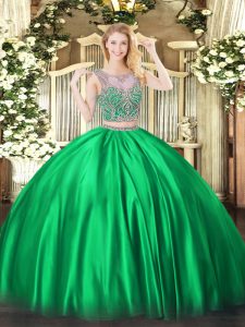 Spectacular Scoop Sleeveless Lace Up Sweet 16 Dresses Green Satin