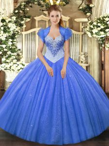 Gorgeous Floor Length Ball Gowns Sleeveless Blue Quinceanera Gowns Lace Up