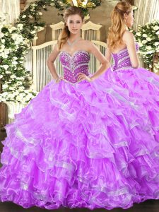 Sleeveless Lace Up Floor Length Beading and Ruffled Layers Quinceanera Gowns