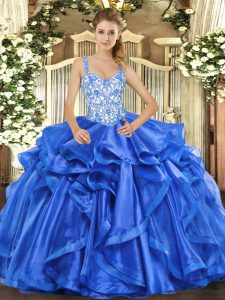 Artistic Organza Sleeveless Floor Length Sweet 16 Quinceanera Dress and Beading and Ruffles