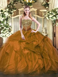 Ideal Organza Sleeveless Floor Length 15 Quinceanera Dress and Beading and Ruffles