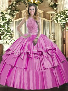Sumptuous Floor Length Lilac Sweet 16 Dress Organza and Taffeta Sleeveless Beading and Ruffled Layers