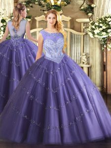 Floor Length Lace Up Sweet 16 Dress Lavender for Sweet 16 and Quinceanera with Beading