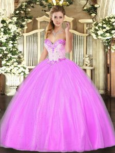 Colorful Floor Length Lace Up Quinceanera Dress Lilac for Military Ball and Sweet 16 and Quinceanera with Beading