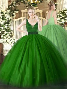 Straps Sleeveless Tulle 15th Birthday Dress Beading Zipper