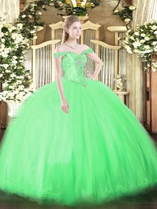 Designer Ball Gowns 15 Quinceanera Dress Off The Shoulder Tulle Sleeveless Floor Length Lace Up