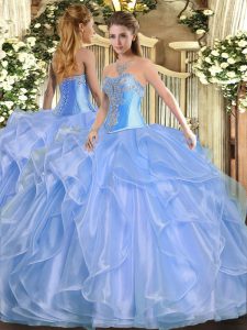 Customized Baby Blue Sweetheart Lace Up Beading and Ruffles Quinceanera Gowns Sleeveless