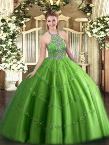 Sleeveless Beading and Appliques Floor Length Quince Ball Gowns
