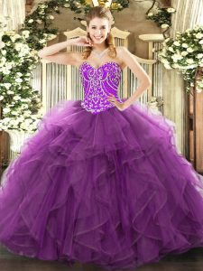 Dynamic Purple Sweetheart Neckline Beading and Ruffles Quinceanera Gown Sleeveless Lace Up