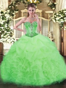 Fantastic Sleeveless Lace Up Floor Length Beading and Ruffles and Pick Ups Quince Ball Gowns