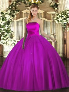 Sleeveless Floor Length Ruching Lace Up 15th Birthday Dress with Fuchsia