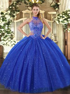 Floor Length Lace Up Quinceanera Dresses Royal Blue for Sweet 16 and Quinceanera with Beading and Embroidery