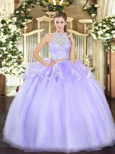 Extravagant Scoop Sleeveless Zipper Vestidos de Quinceanera Lavender Tulle