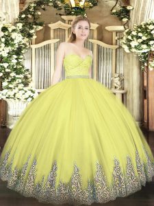 Decent Yellow Sleeveless Beading and Lace and Appliques Floor Length 15th Birthday Dress