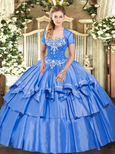 Baby Blue Ball Gowns Sweetheart Sleeveless Organza and Taffeta Floor Length Lace Up Beading and Ruffled Layers Sweet 16 Dress