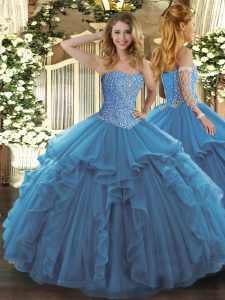Elegant Sleeveless Beading and Ruffles Lace Up Sweet 16 Dresses