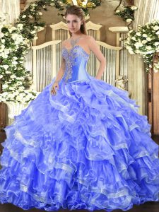 Simple Ball Gowns Ball Gown Prom Dress Blue Sweetheart Organza Sleeveless Floor Length Lace Up