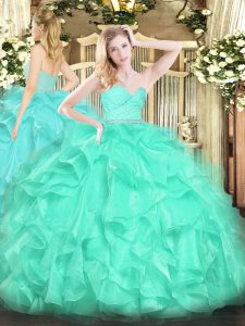 Sweetheart Sleeveless Organza Quinceanera Dress Beading and Lace and Ruffles Zipper