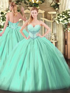 Turquoise Sweetheart Neckline Beading Quinceanera Dress Sleeveless Lace Up
