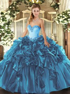 Admirable Sleeveless Lace Up Floor Length Beading and Ruffles Sweet 16 Quinceanera Dress