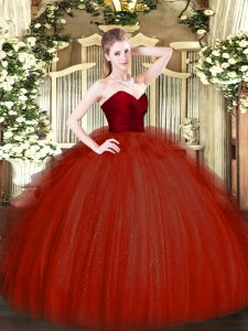 Deluxe Wine Red Sweetheart Zipper Ruffles Sweet 16 Quinceanera Dress Sleeveless
