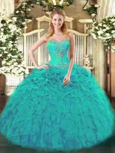 Eye-catching Teal Quinceanera Dresses Sweetheart Sleeveless Lace Up
