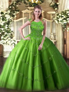 High Quality Ball Gowns 15th Birthday Dress Scoop Tulle Sleeveless Floor Length Zipper