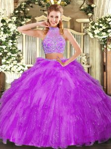 Customized Beading and Ruffles Quinceanera Dress Fuchsia Criss Cross Sleeveless Floor Length