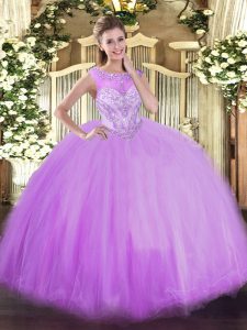 Lavender Sleeveless Tulle Zipper Sweet 16 Dress for Sweet 16 and Quinceanera