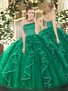 Enchanting Ruffles Sweet 16 Quinceanera Dress Dark Green Zipper Sleeveless Floor Length