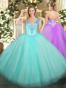 New Arrival Floor Length Ball Gowns Sleeveless Aqua Blue 15th Birthday Dress Lace Up