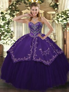 Edgy Purple Quince Ball Gowns Prom and Military Ball and Sweet 16 and Quinceanera with Pattern Sweetheart Sleeveless Lace Up