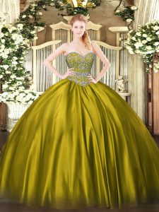 Luxury Satin Sleeveless Floor Length Quince Ball Gowns and Beading