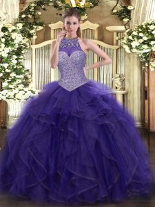 Fashionable Sleeveless Lace Up Floor Length Beading and Ruffled Layers Quinceanera Gowns