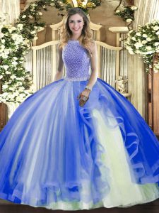 Perfect Sleeveless Lace Up Floor Length Beading and Ruffles Quinceanera Gown