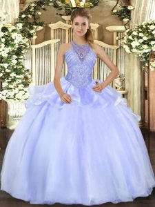 Floor Length Lace Up Sweet 16 Dresses Blue for Military Ball and Sweet 16 and Quinceanera with Beading