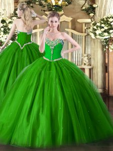 Custom Fit Green Quinceanera Dresses Military Ball and Sweet 16 and Quinceanera with Beading Sweetheart Sleeveless Lace Up