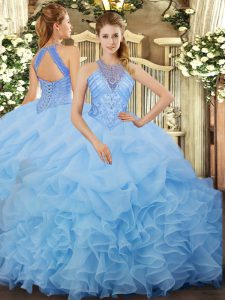 Sleeveless Beading and Ruffles and Pick Ups Lace Up Quinceanera Dress