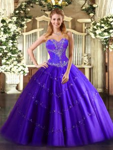 Beauteous Floor Length Lace Up Quinceanera Dress Purple for Sweet 16 and Quinceanera with Beading