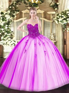 Sweetheart Sleeveless Lace Up Sweet 16 Quinceanera Dress Fuchsia Tulle