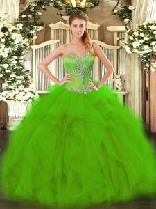 Green Sleeveless Organza Lace Up Ball Gown Prom Dress for Sweet 16 and Quinceanera
