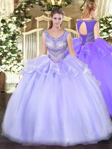 Beading 15th Birthday Dress Lavender Lace Up Sleeveless Floor Length