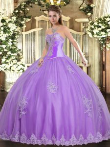 Vintage Beading and Appliques Sweet 16 Dress Lavender Lace Up Sleeveless Floor Length
